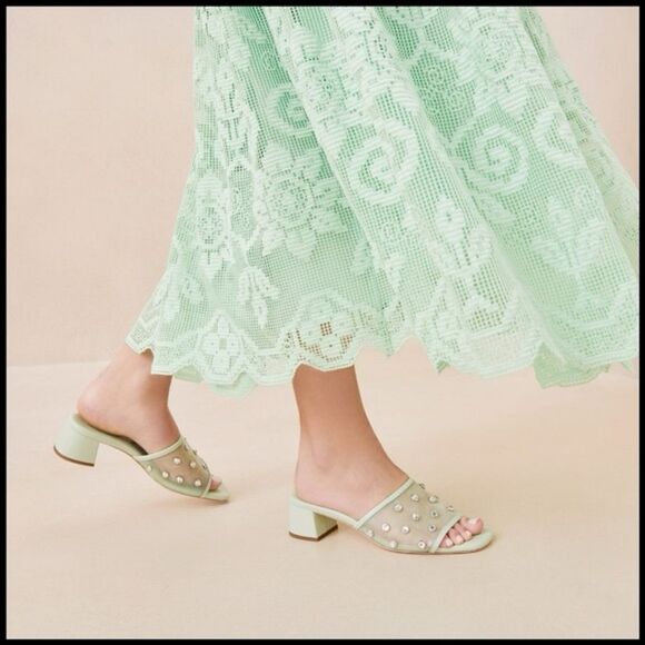 Loeffler Randall Brooke Mesh Mid Heel Mule Sandals w/ Crystal Embellishment NWT - Picture 4 of 11